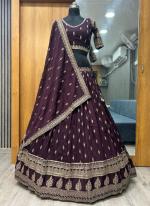 Silk Wine Wedding Wear Embroidery Work Lehenga Choli